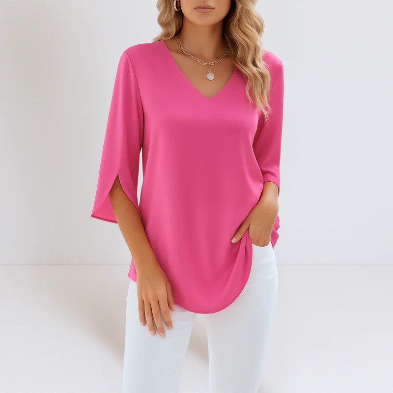 Nora | Elegante blusa con escote en pico y mangas con abertura